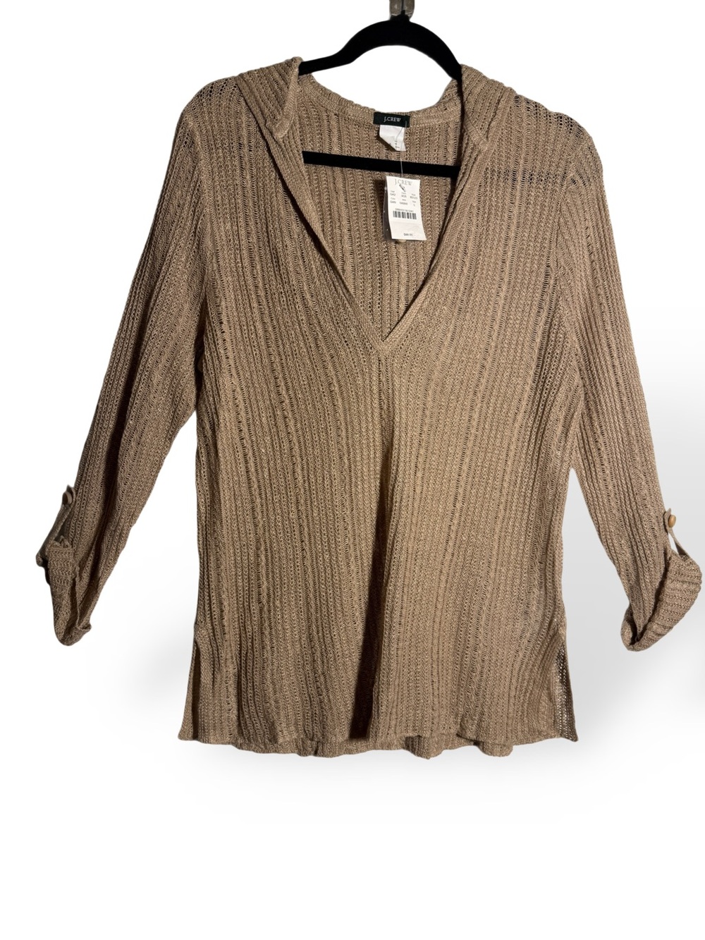 J. Crew Tan Ribbed Knit V-Neck Hooded Tunic